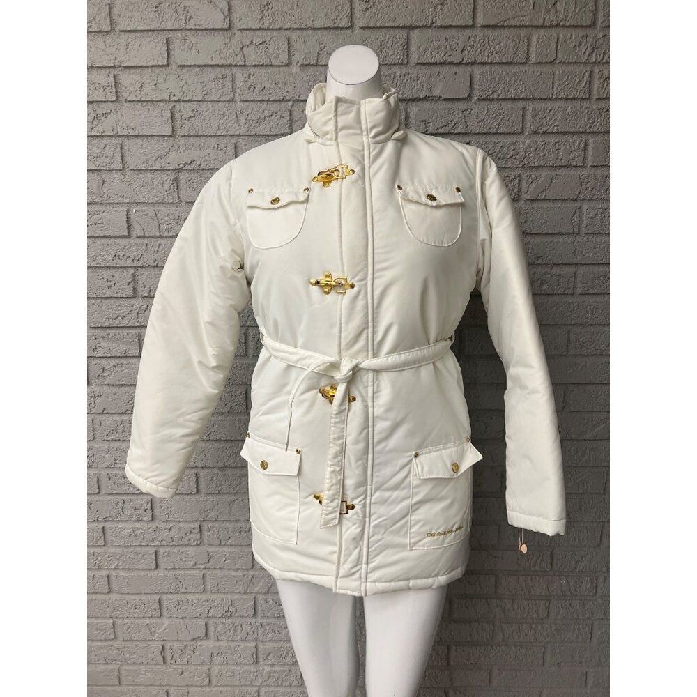 Calvin Klein Girls Ivory Puffer Coat With Gold Tone Hardware Size XL